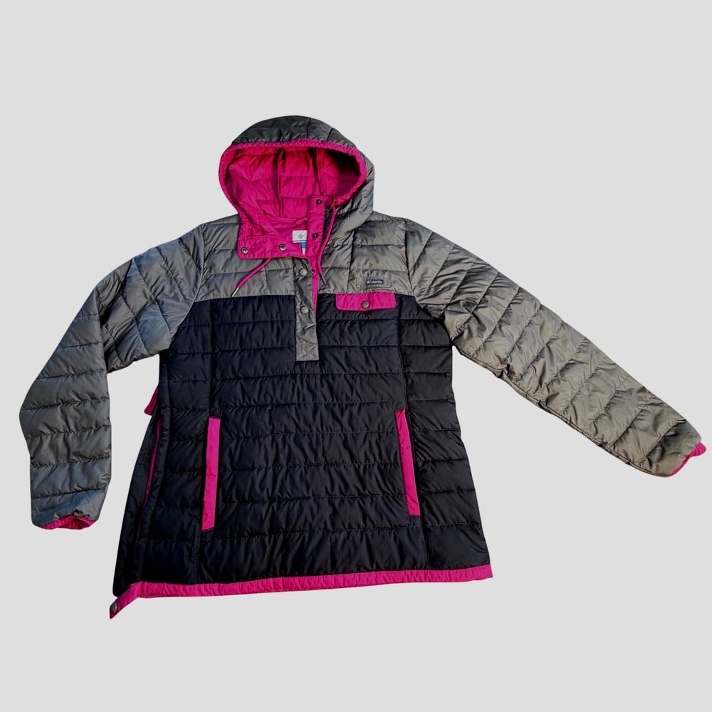 Columbia Womens Lightweight Puffer Hoodie Anorak Mountain Pullover Black Pink M